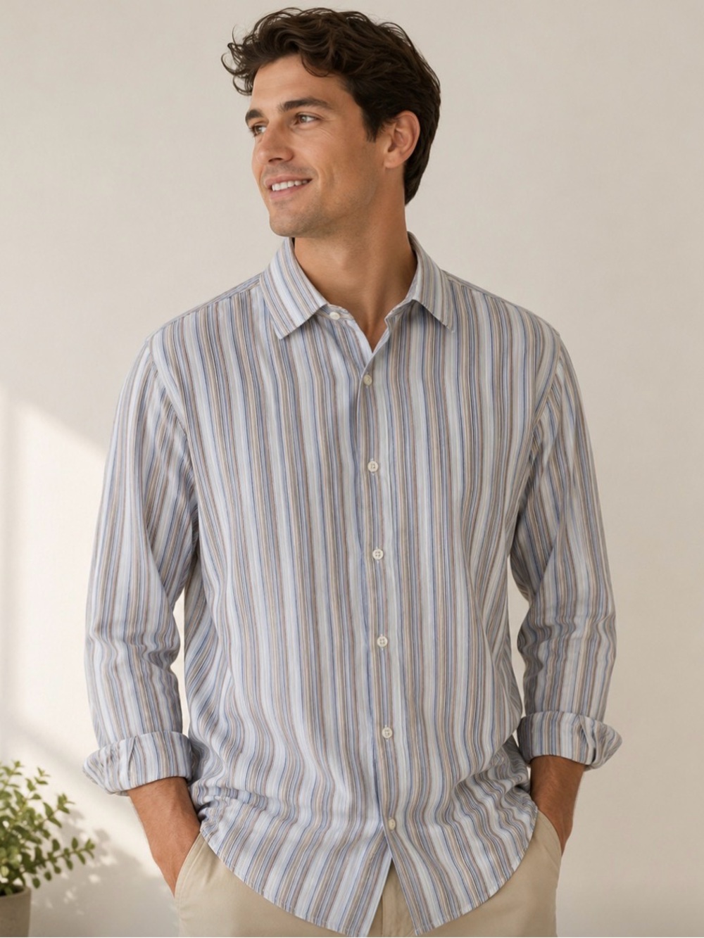 * Banana Republic Outlet Mens Striped Button-Down Shirt Medium 15-15.5" - Picture 1 of 5